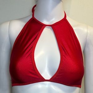 Red Lycra keyhole halter neck crop top
